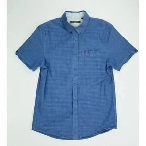 Ben Sherman Size Large Men Blue Pattern Pocket Logo Tag Short Sleeve Button Down